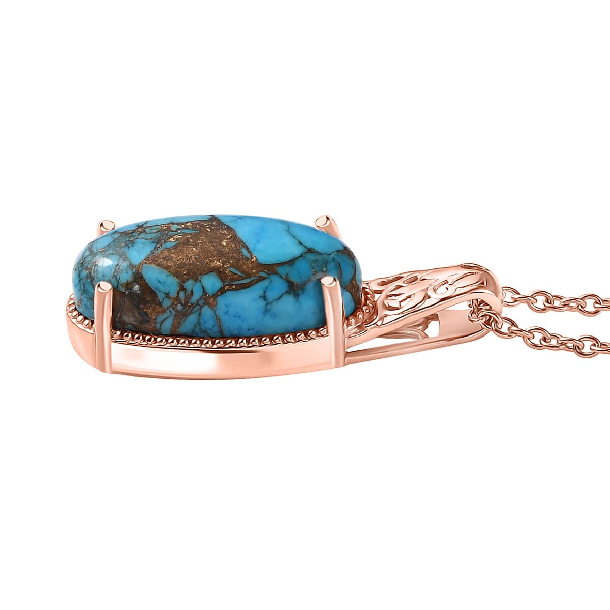 Matrix Chestnut Brine Turquoise 8.60 ctw Pendant in 14K RG Over Copper with Magnet and ION Plated RG Stainless Steel 20 Inches image number 3