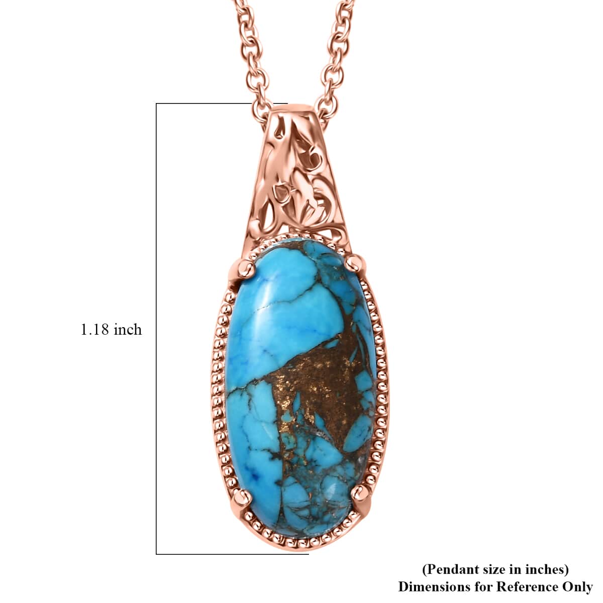 Matrix Chestnut Brine Turquoise 8.60 ctw Pendant in 14K RG Over Copper with Magnet and ION Plated RG Stainless Steel 20 Inches image number 5