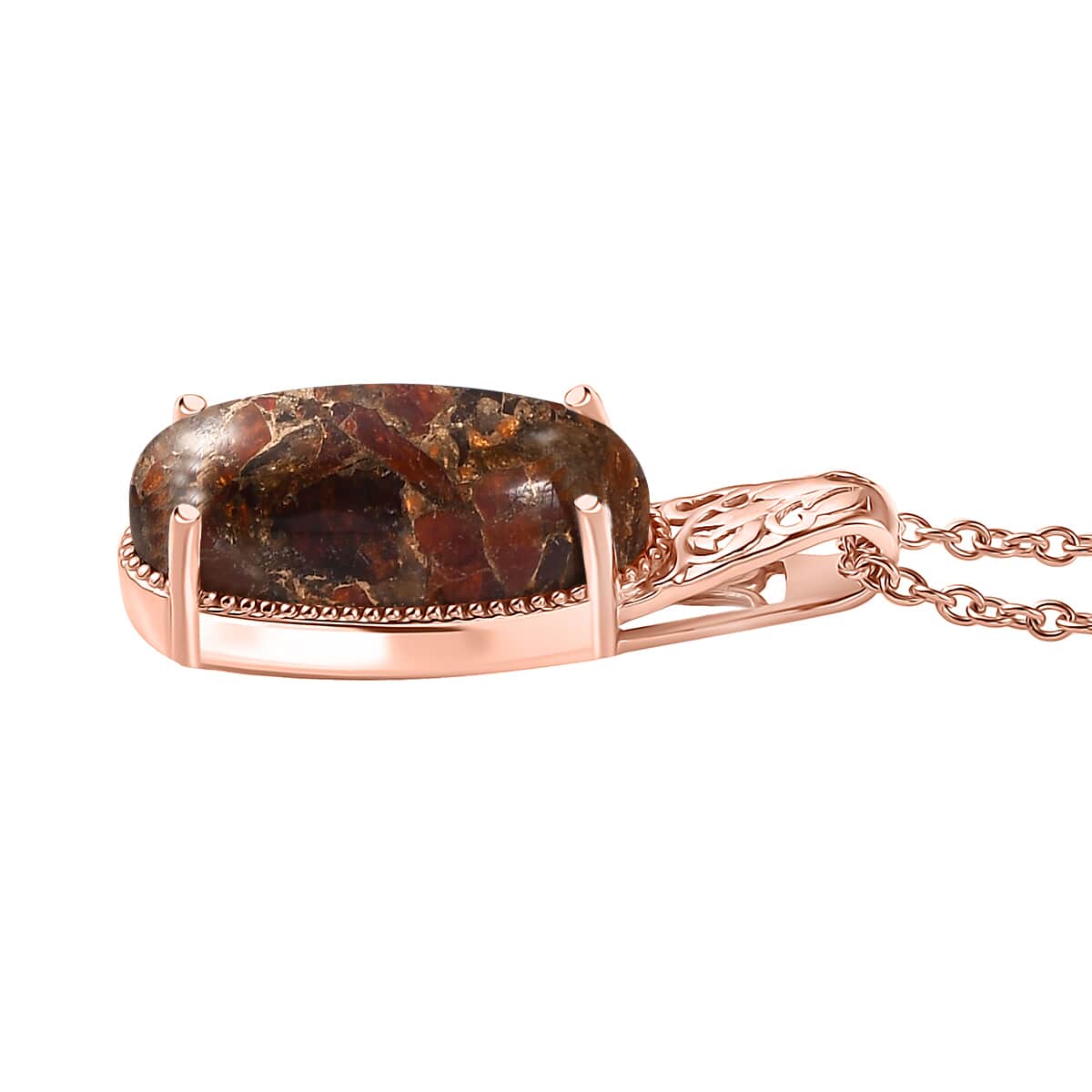 Matrix Fire Opal 7.50 ctw Pendant in 14K Rose Gold Over Copper with Magnet and ION Plated RG Stainless Steel Necklace 20 Inches image number 3