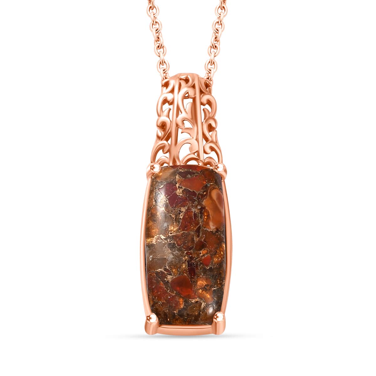 Matrix Fire Opal 8.40 ctw Pendant in 14K RG Over Copper with Magnet and ION Plated RG Stainless Steel Necklace 20 Inches image number 0