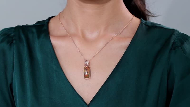 EverTrue Matrix Fire Opal 8.40 ctw Pendant in 14K RG Over Copper with Magnet and ION Plated RG Stainless Steel Necklace 20 Inches