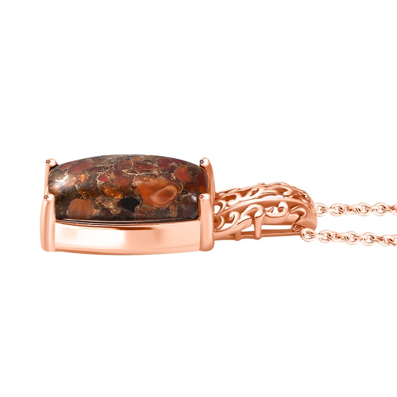 EverTrue Matrix Fire Opal 8.40 ctw Pendant in 14K RG Over Copper with Magnet and ION Plated RG Stainless Steel Necklace 20 Inches