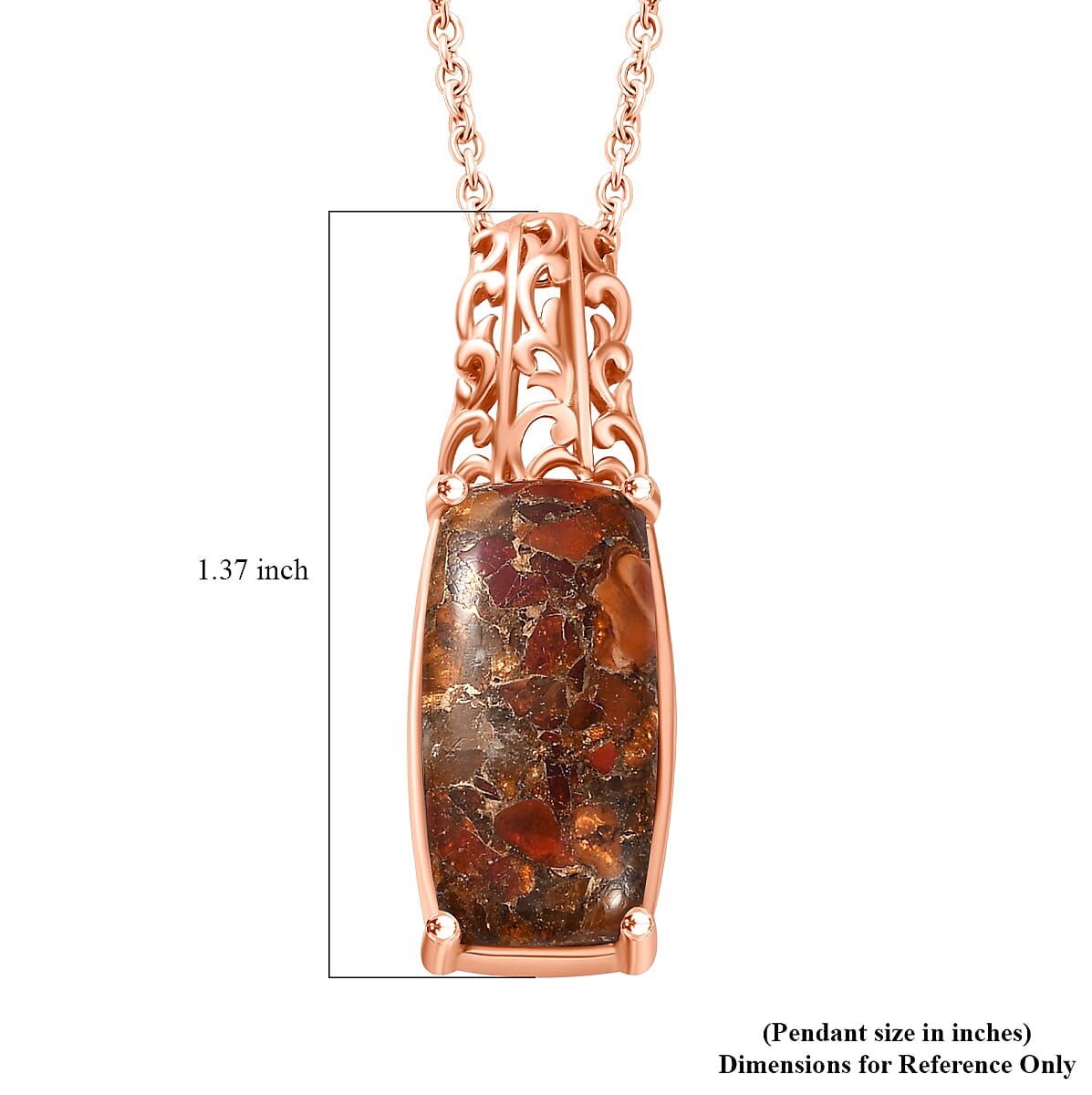 EverTrue Matrix Fire Opal 8.40 ctw Pendant in 14K RG Over Copper with Magnet and ION Plated RG Stainless Steel Necklace 20 Inches
