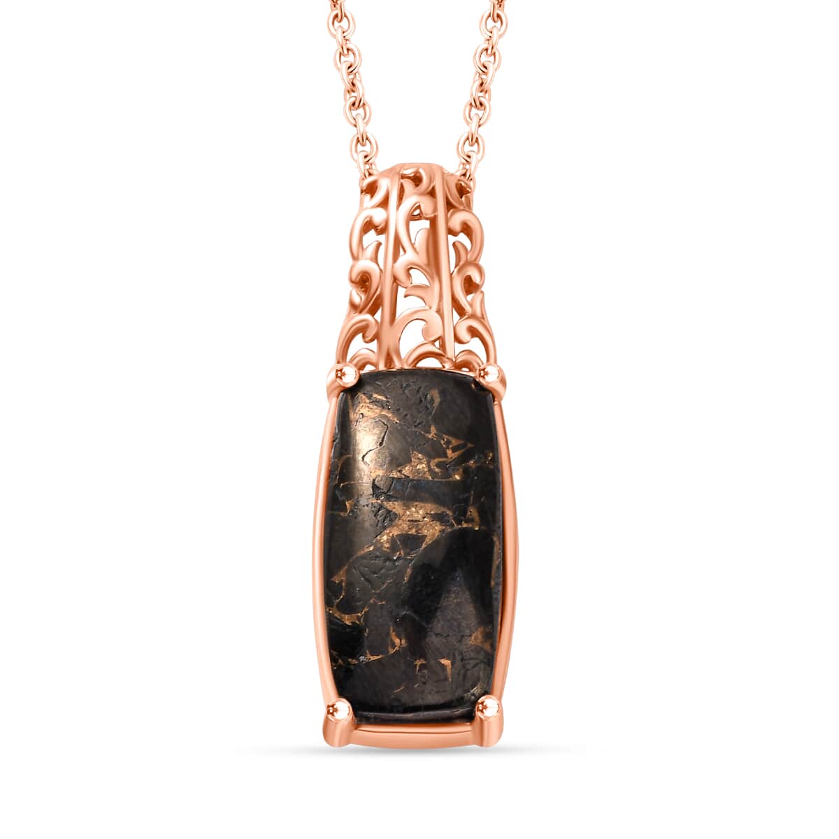 Matrix Silver Shungite 7.50 ctw Pendant in 14K RG Over Copper with Magnet and ION Plated RG Stainless Steel Necklace 20 Inches image number 0