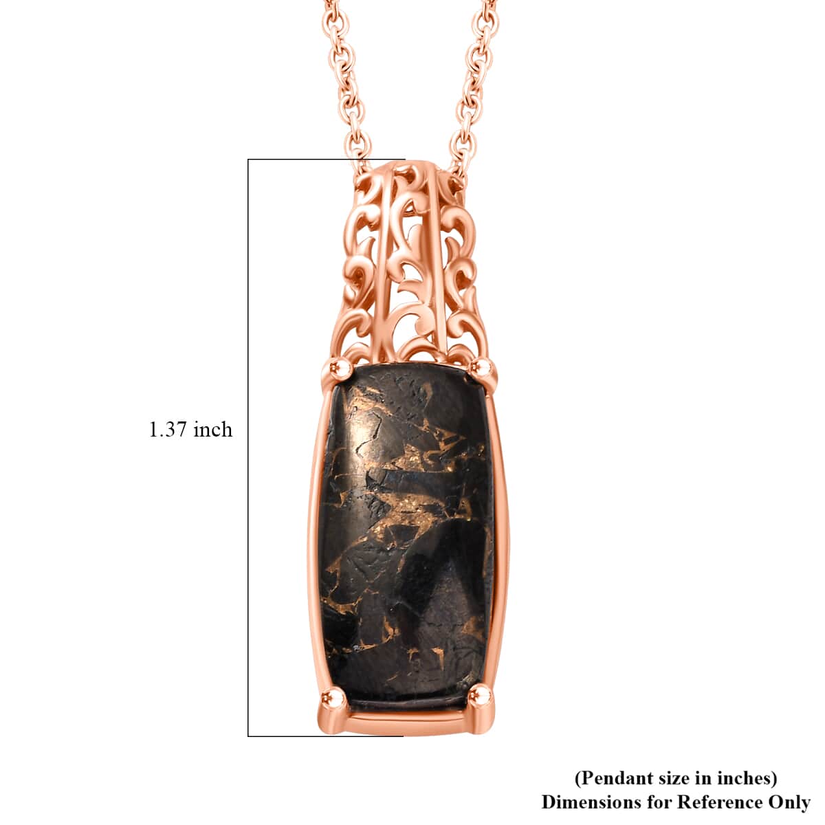 Matrix Silver Shungite 7.50 ctw Pendant in 14K RG Over Copper with Magnet and ION Plated RG Stainless Steel Necklace 20 Inches image number 5