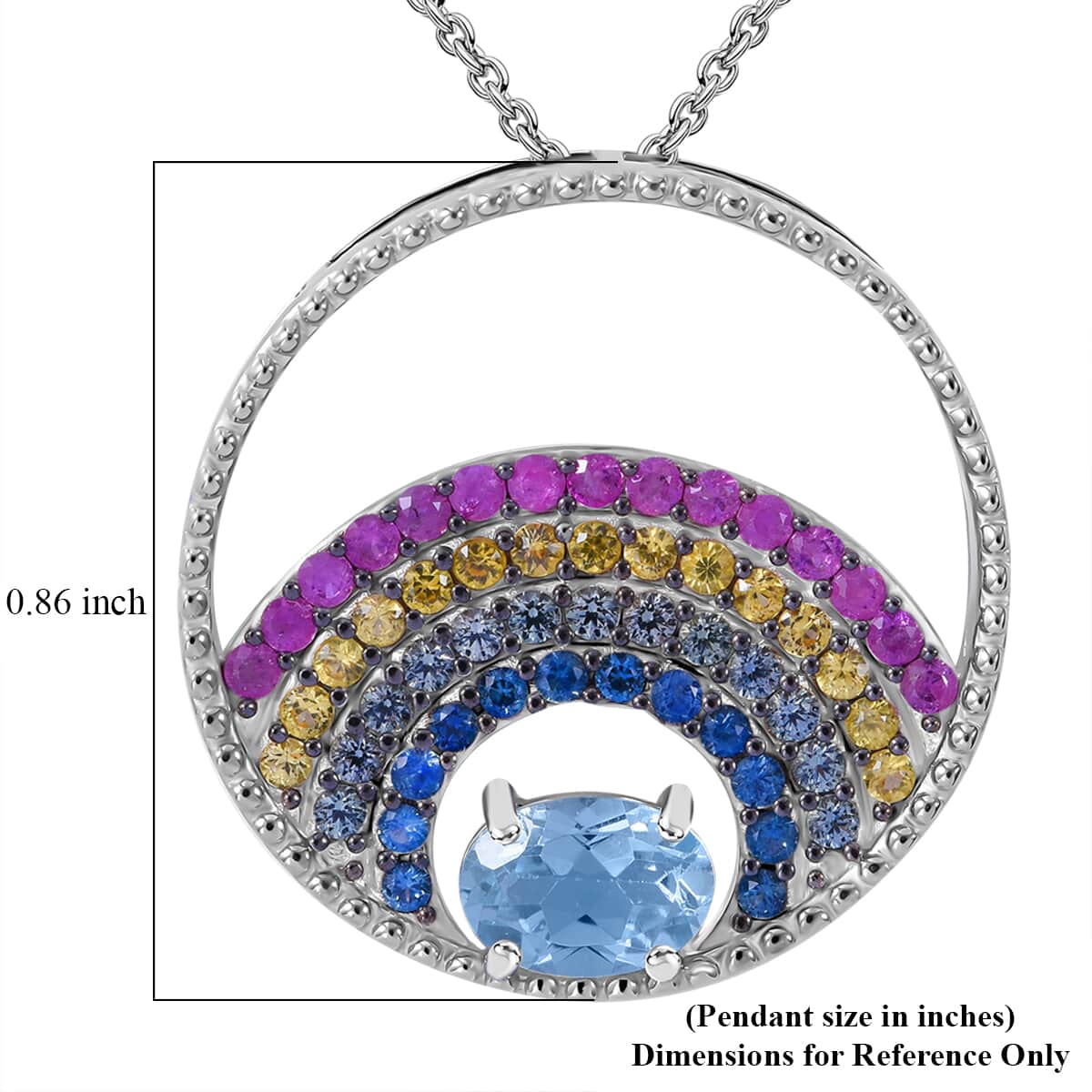 Sky Blue Topaz and Multi Sapphire 2.00 ctw Celestial Orbit Pendant Necklace in Rhodium Over Sterling Silver 20 Inches image number 4