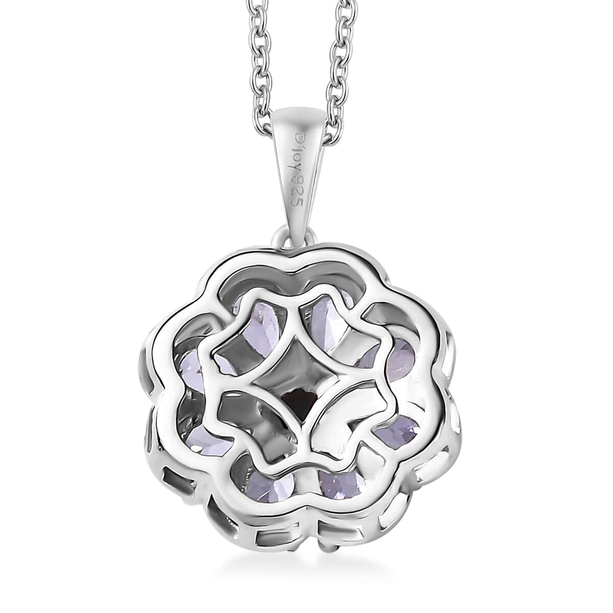 Tanzanite and White Zircon 1.85 ctw Daisy Floral Pendant Necklace in Rhodium Over Sterling Silver 20 Inches image number 4