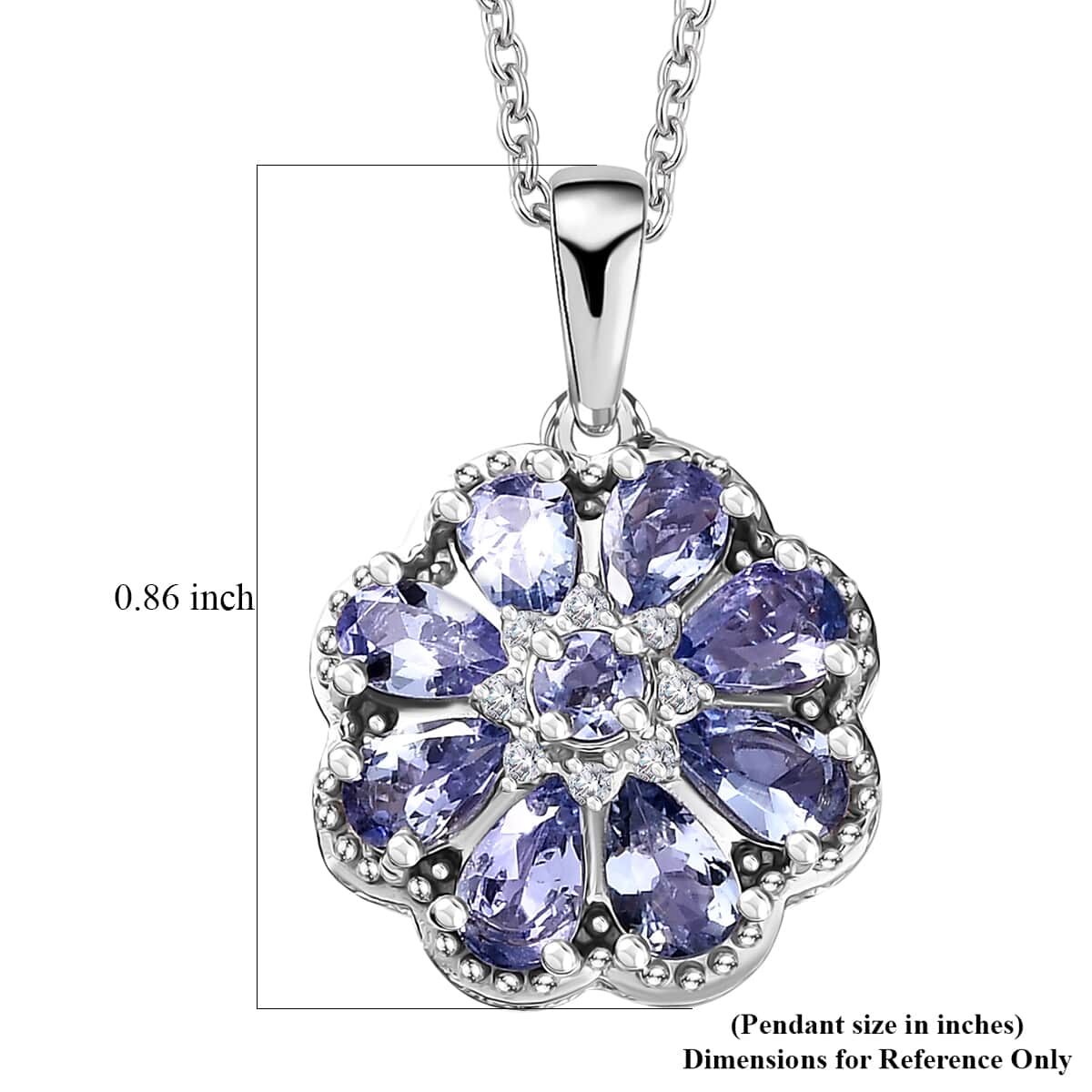 Tanzanite and White Zircon 1.85 ctw Daisy Floral Pendant Necklace in Rhodium Over Sterling Silver 20 Inches image number 5