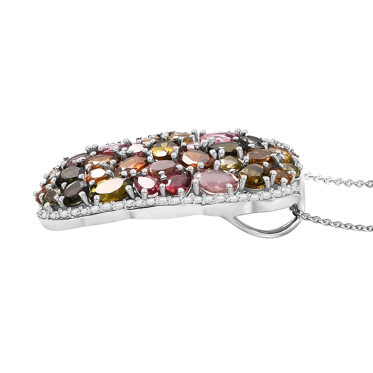 Multi-Tourmaline and White Zircon 8.00 ctw Pendant Necklace in Rhodium Over Sterling Silver 20 Inches image number 3