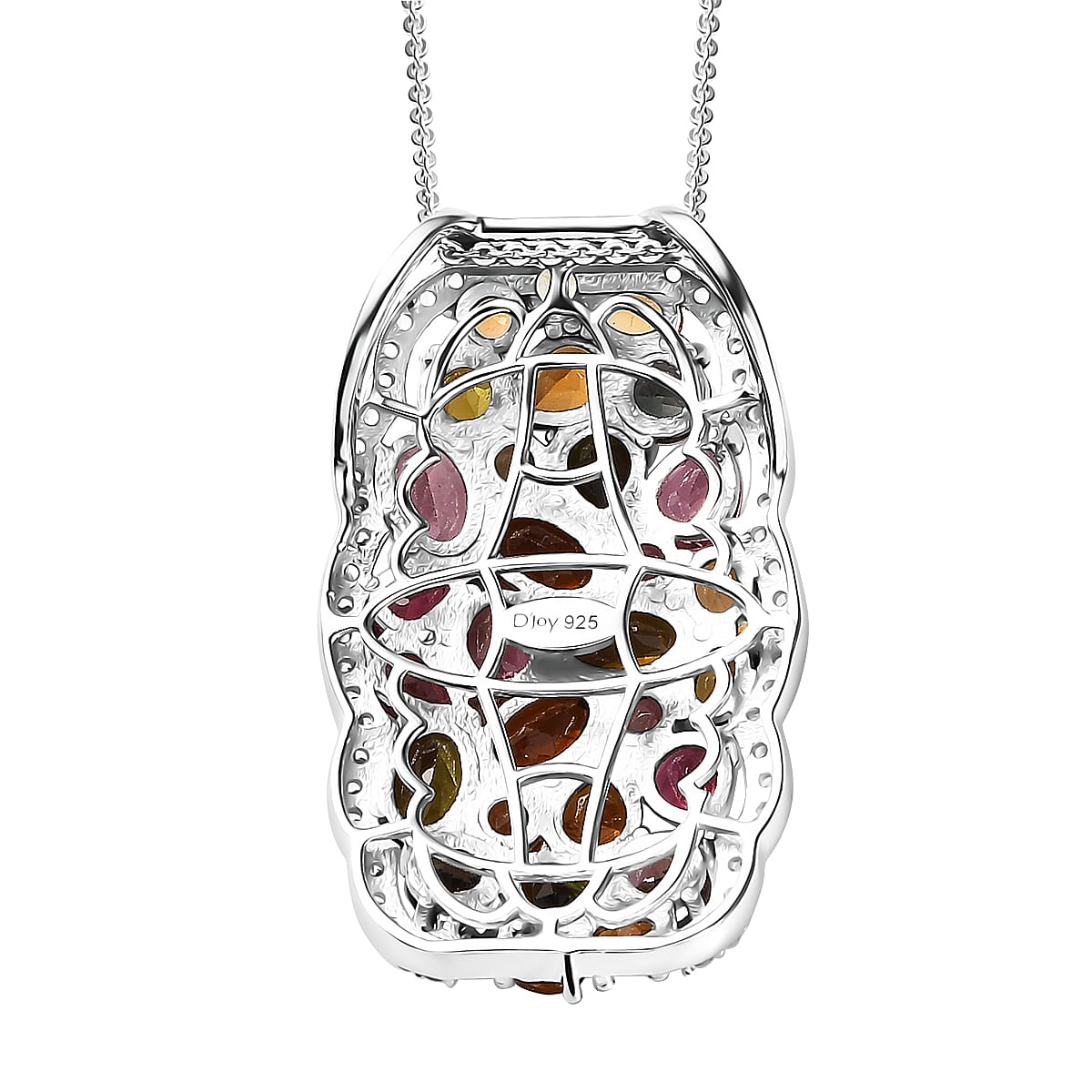 Multi-Tourmaline and White Zircon 8.00 ctw Pendant Necklace in Rhodium Over Sterling Silver 20 Inches