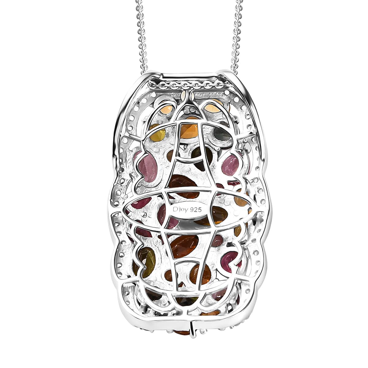 Multi-Tourmaline and White Zircon 8.00 ctw Pendant Necklace in Rhodium Over Sterling Silver 20 Inches image number 4