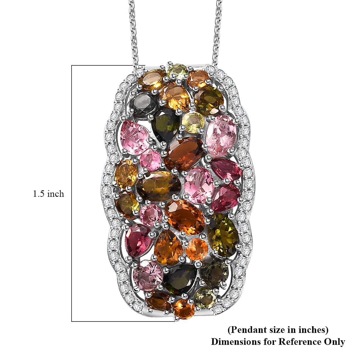 Multi-Tourmaline and White Zircon 8.00 ctw Pendant Necklace in Rhodium Over Sterling Silver 20 Inches