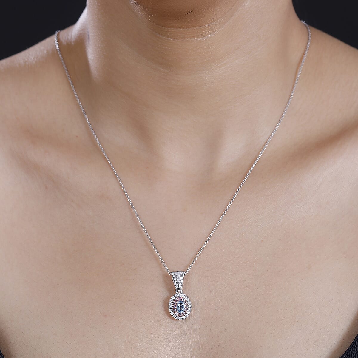 Santa Maria Aquamarine and Multi Gemstone 1.10 ctw Aqua Blossom Pendant Necklace in Rhodium Over Sterling Silver 20 Inches image number 2