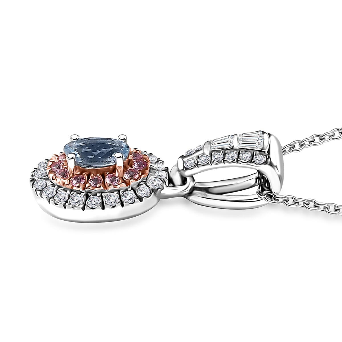 Santa Maria Aquamarine and Multi Gemstone 1.10 ctw Aqua Blossom Pendant Necklace in Rhodium Over Sterling Silver 20 Inches image number 3