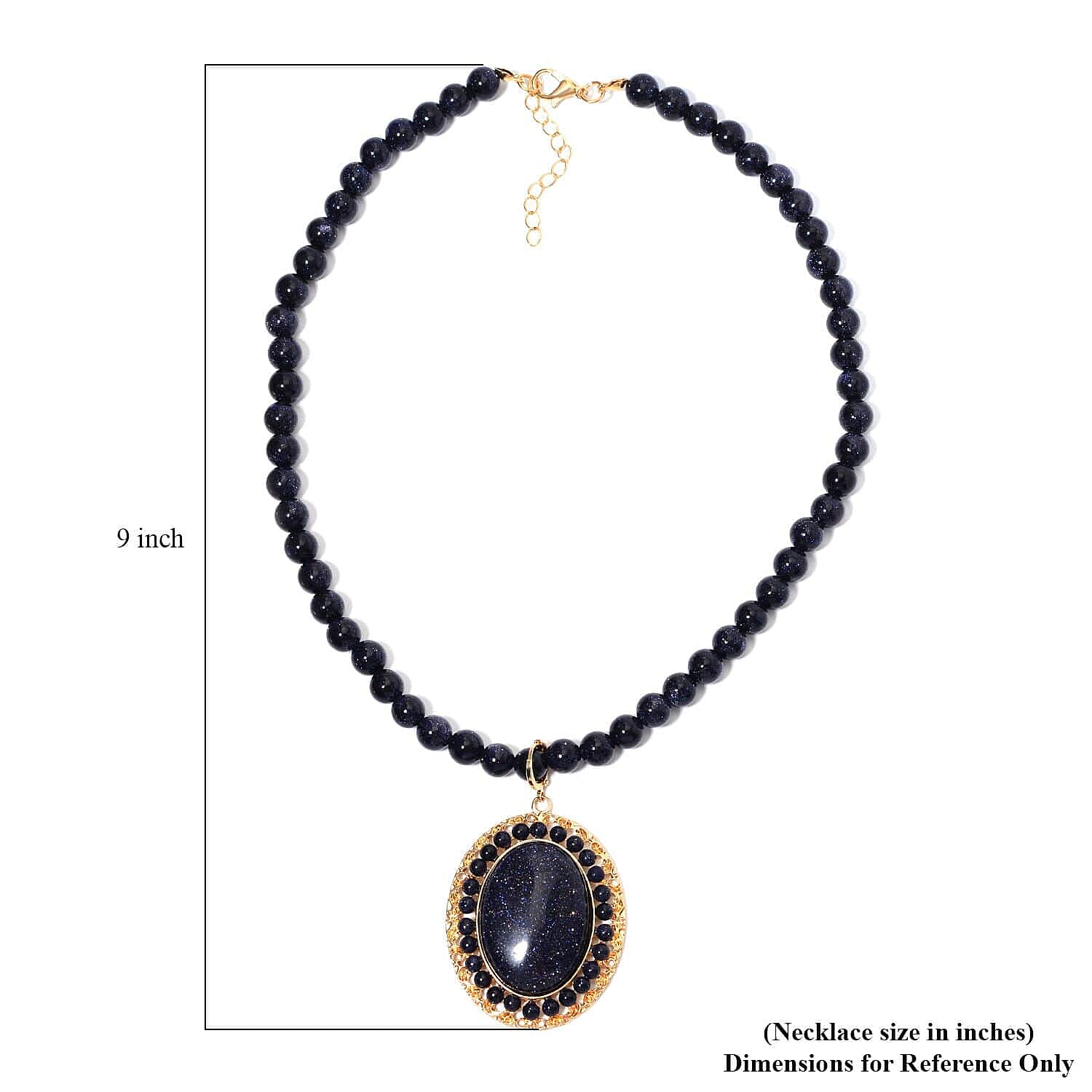 Blue Sandstone 268.05 ctw Halo Pendant with Beaded Necklace in Goldtone 18-20 Inches