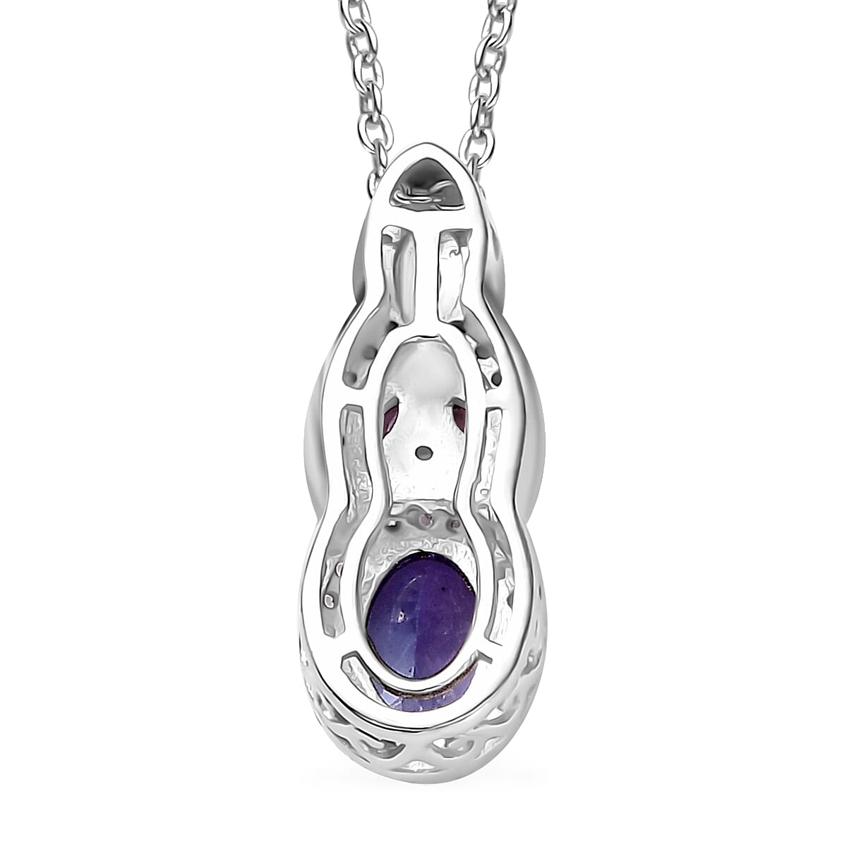 Tanzanit and Multi Gemstone 1.40 ctw Blooming Flower Pendant Necklace in Rhodium Over Sterling Silver 20 Inches