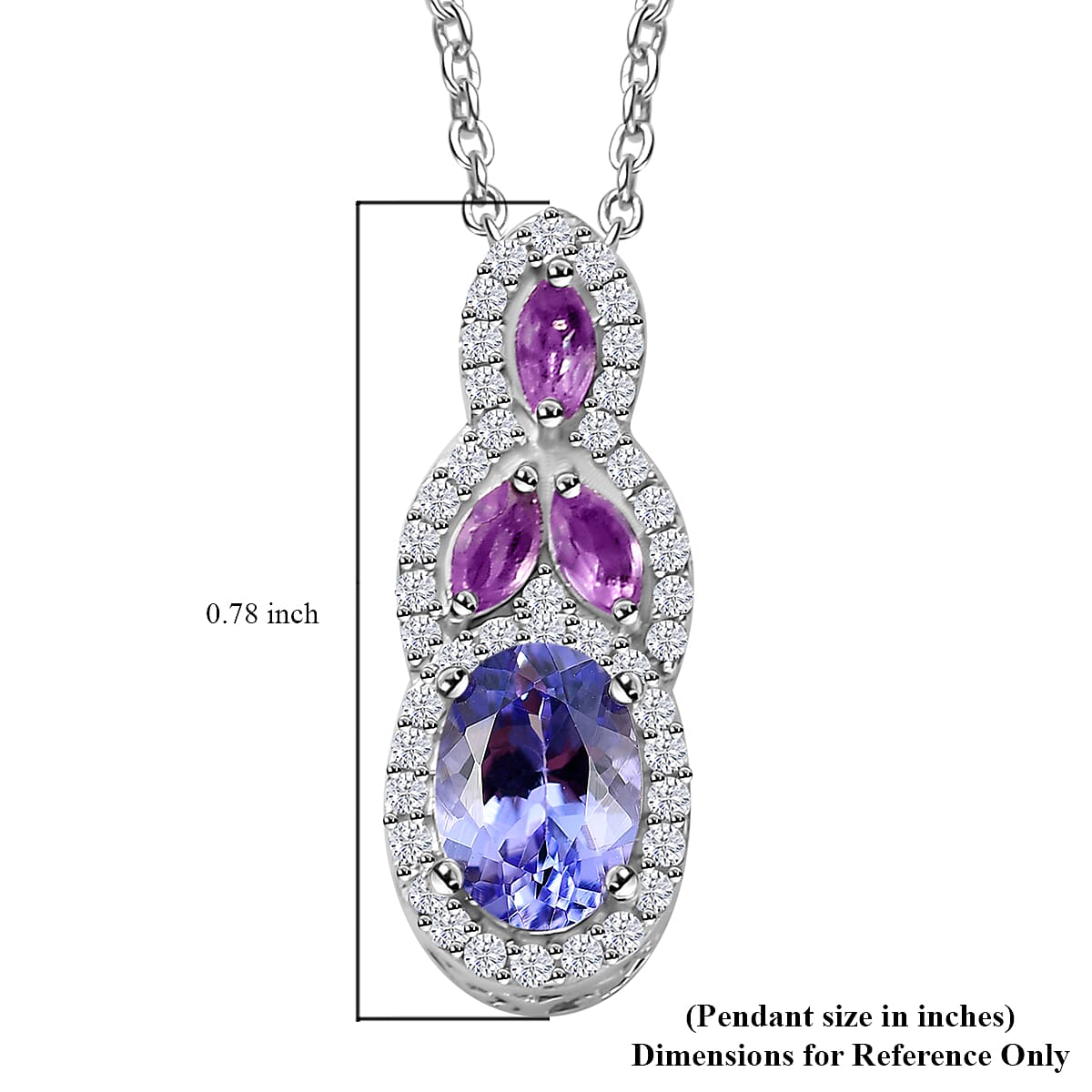 Tanzanit and Multi Gemstone 1.40 ctw Blooming Flower Pendant Necklace in Rhodium Over Sterling Silver 20 Inches