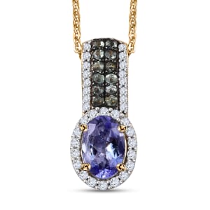 Tanzanite and Multi Gemstone 1.40 ctw Peacock Feather Pendant Necklace in 18K Vermeil Yellow Gold Over Sterling Silver 20 Inches