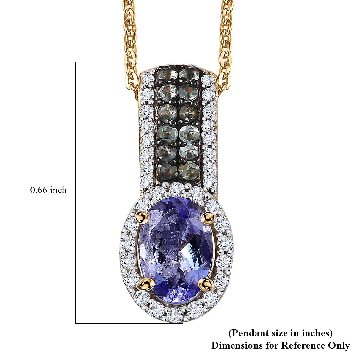 Tanzanite and Multi Gemstone 1.40 ctw Peacock Feather Pendant Necklace in 18K Vermeil Yellow Gold Over Sterling Silver 20 Inches
