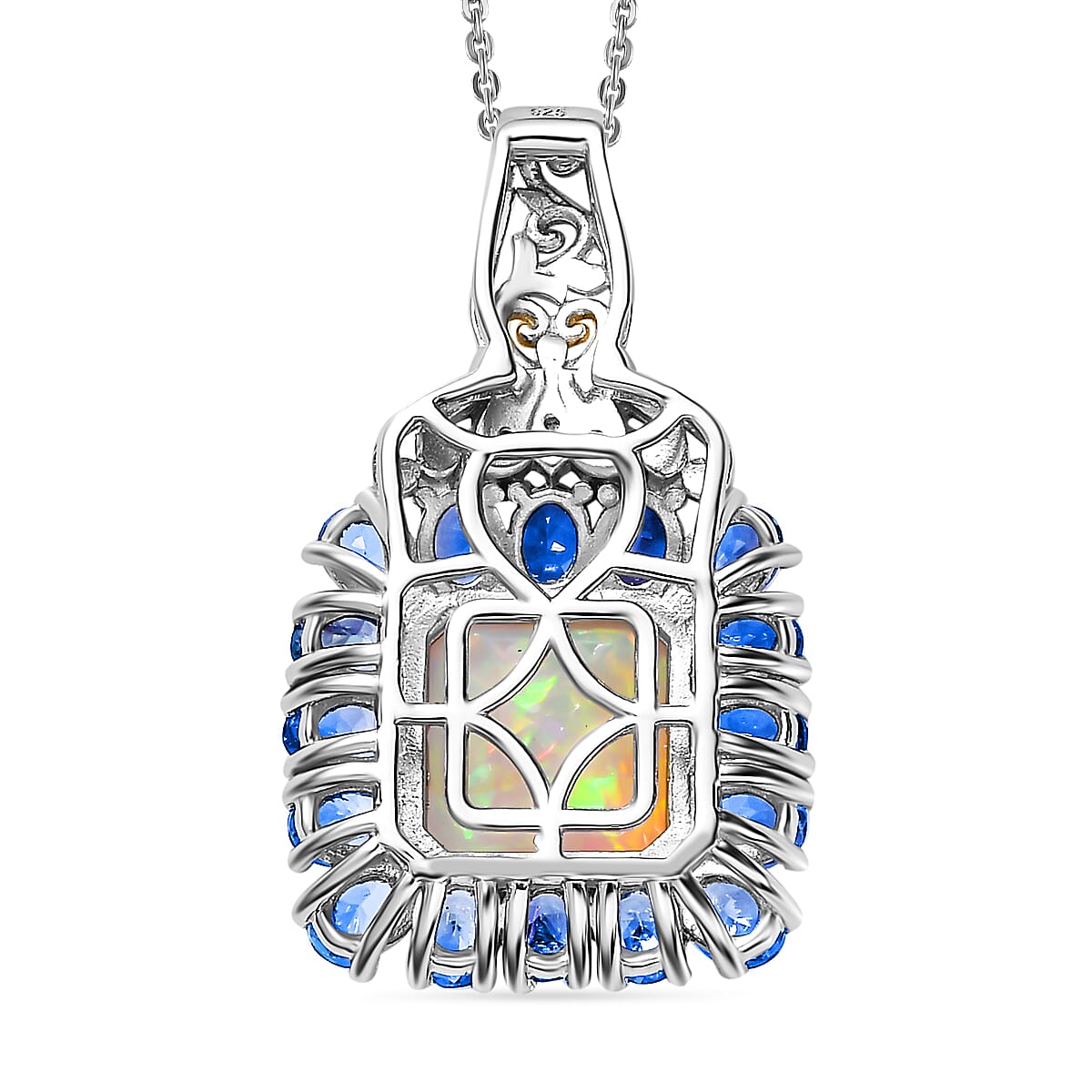 Premium Ethiopian Welo Opal, Multi Gemstone 5.40 ctw Moonlit Garden Pendant Necklace in 18K Vermeil YG and Rhodium Over Sterling Silver 20 Inches