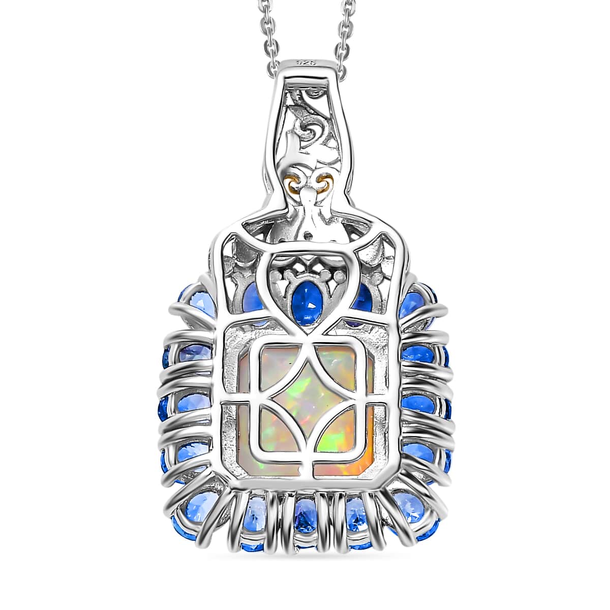 TLV Premium Ethiopian Welo Opal, Tanzanite, White Zircon Pendant Necklace (20 Inches) in Rhodium Over Sterling Silver 5.40 ctw image number 5