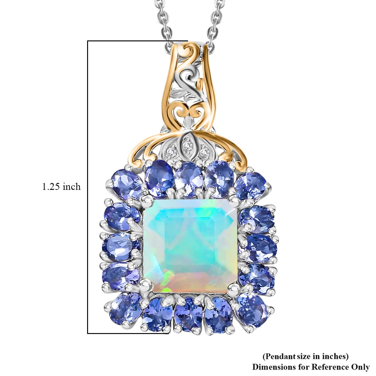 TLV Premium Ethiopian Welo Opal, Tanzanite, White Zircon Pendant Necklace (20 Inches) in Rhodium Over Sterling Silver 5.40 ctw image number 6