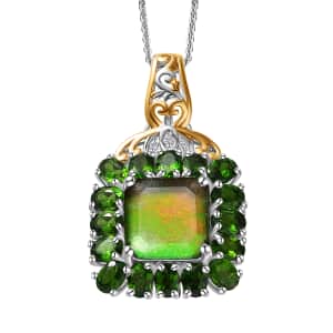 Premium Canadian Ammolite and Multi Gemstone 6.65 ctw Moonlit Garden Pendant Necklace in 18K Vermeil YG and Rhodium Over Sterling Silver 20 Inches