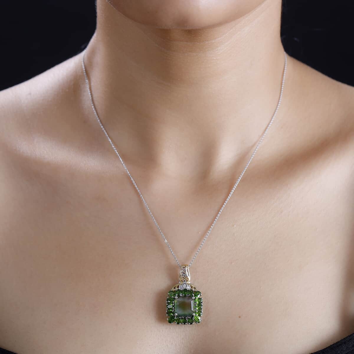 Premium Canadian Ammolite and Multi Gemstone 6.65 ctw Moonlit Garden Pendant Necklace in 18K Vermeil YG and Rhodium Over Sterling Silver 20 Inches image number 2