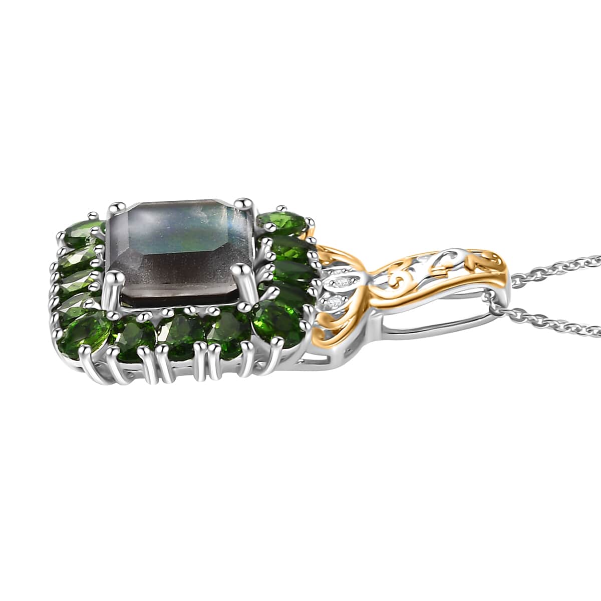 Premium Canadian Ammolite and Multi Gemstone 6.65 ctw Moonlit Garden Pendant Necklace in 18K Vermeil YG and Rhodium Over Sterling Silver 20 Inches image number 3