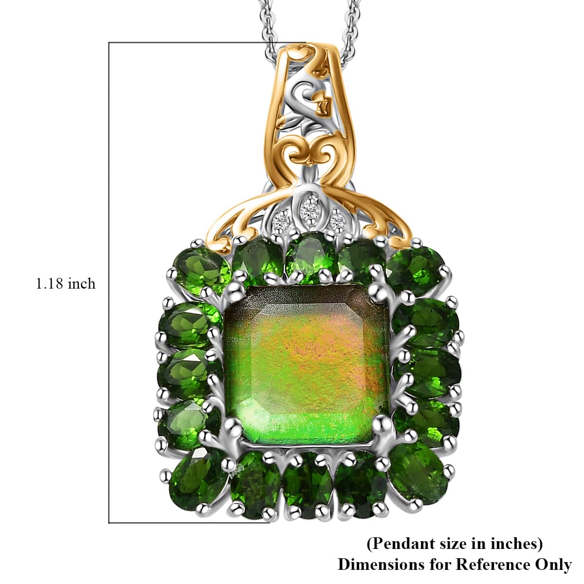 Premium Canadian Ammolite and Multi Gemstone 6.65 ctw Moonlit Garden Pendant Necklace in 18K Vermeil YG and Rhodium Over Sterling Silver 20 Inches image number 5