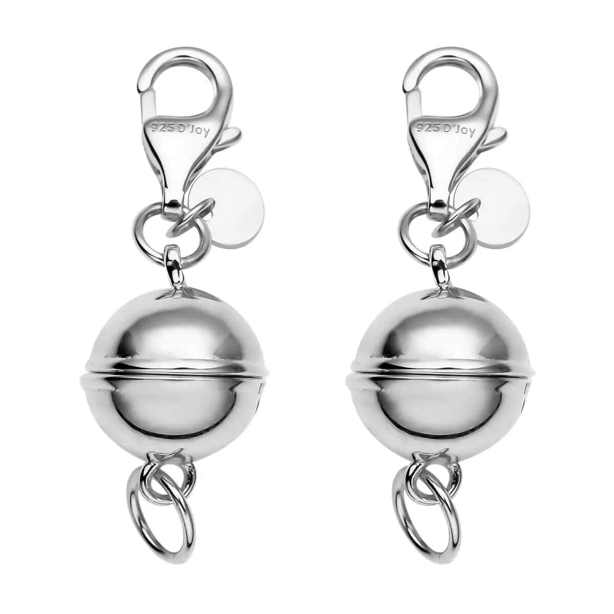 Set of 2 Rhodium Over Sterling Silver 9mm Round Magnetic Lock with Lobster Clasp (2.50 g) image number 0