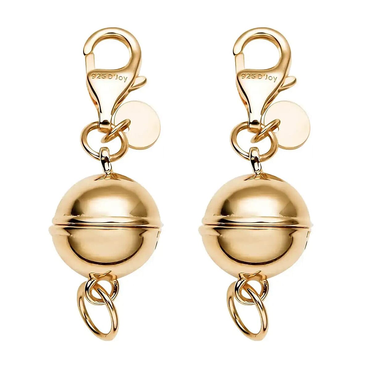 Set of 2 14K Yellow Gold Over Sterling Silver Magnetic Lock, Jewelry Lock with Lobster Clasp, Silver Jewelry Clasp, Round Magnetic Lock in Silver 2.50 Grams image number 0