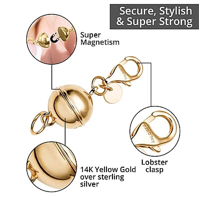 Set of 2 14K Yellow Gold Over Sterling Silver Magnetic Lock, Jewelry Lock with Lobster Clasp, Silver Jewelry Clasp, Round Magnetic Lock in Silver 2.50 Grams