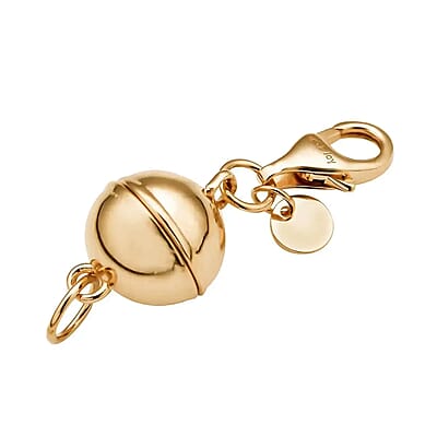 Set of 2 14K Yellow Gold Over Sterling Silver Magnetic Lock, Jewelry Lock with Lobster Clasp, Silver Jewelry Clasp, Round Magnetic Lock in Silver 2.50 Grams