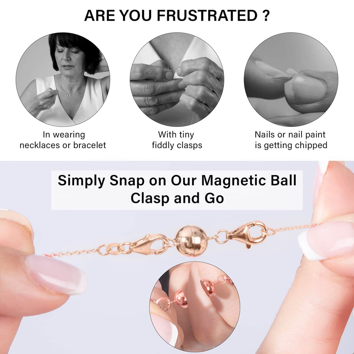 Set of 2 14K Rose Gold Over Sterling Silver Magnetic Lock, Jewelry Lock with Lobster Clasp, Silver Jewelry Clasp, Round Magnetic Lock in Silver 2.50 Grams image number 3