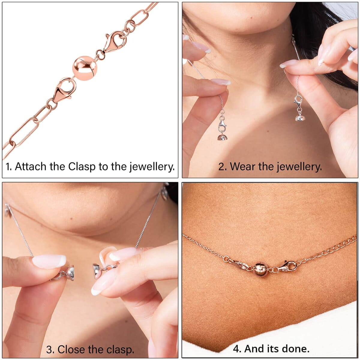 Set of 2 14K Rose Gold Over Sterling Silver Magnetic Lock, Jewelry Lock with Lobster Clasp, Silver Jewelry Clasp, Round Magnetic Lock in Silver 2.50 Grams image number 4