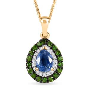 Kashmir Kyanite and Multi Gemstone 1.90 ctw Pendant Necklace in 18K Vermeil Yellow Gold Over Sterling Silver 20 Inches