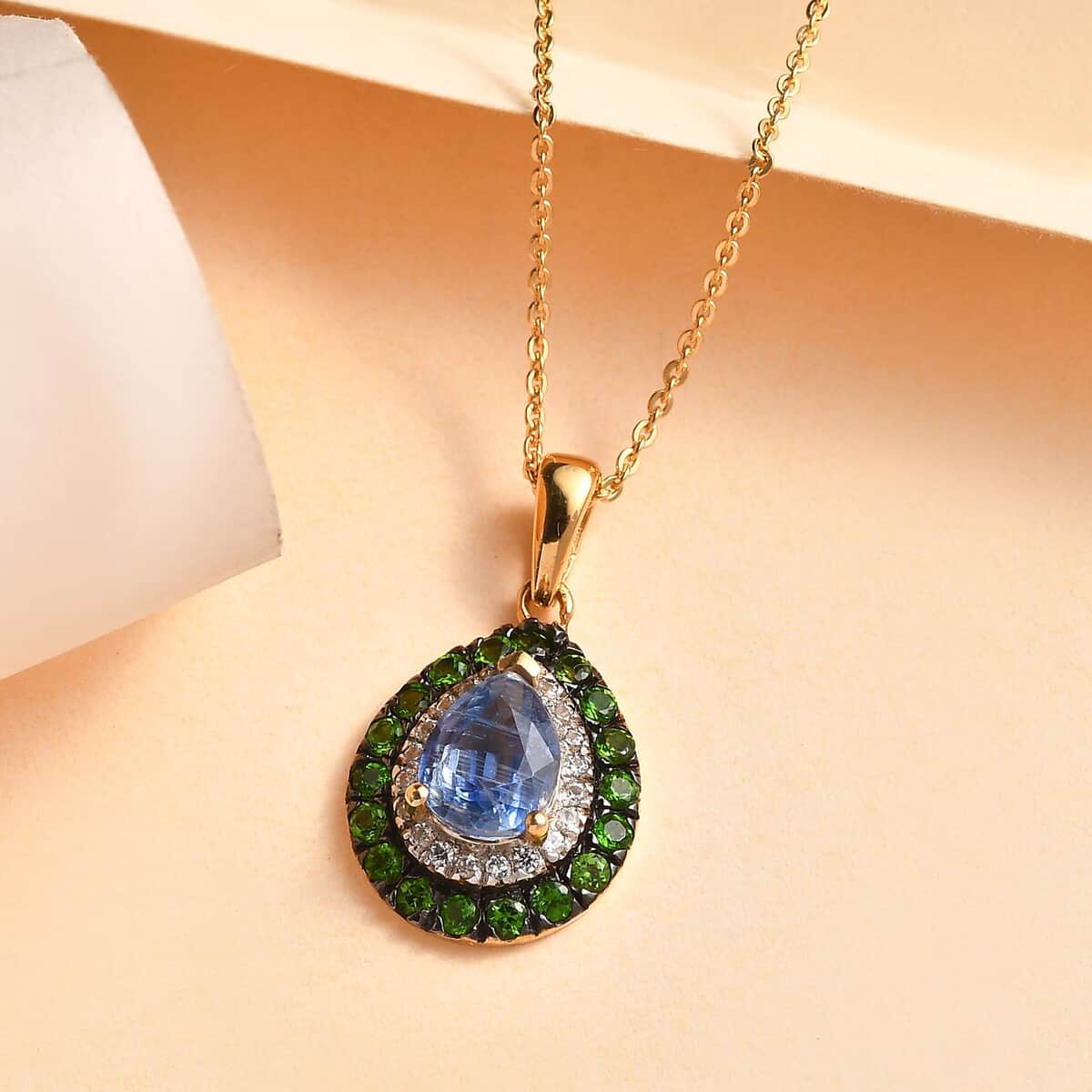 Kashmir Kyanite and Multi Gemstone 1.90 ctw Pendant Necklace in 18K Vermeil Yellow Gold Over Sterling Silver 20 Inches image number 1