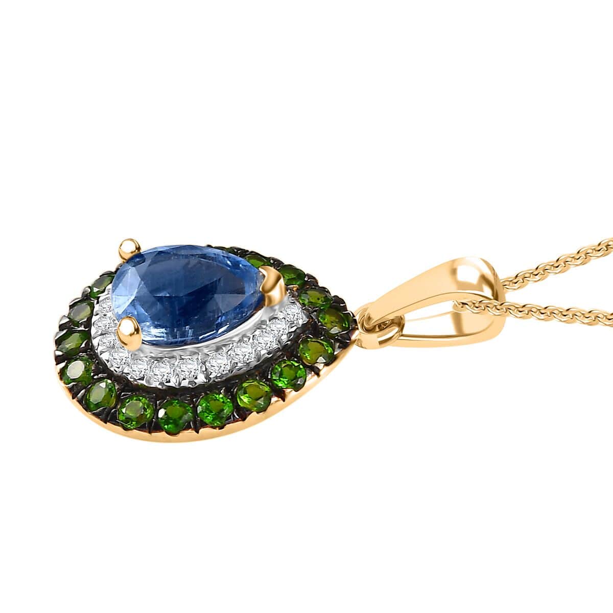 Kashmir Kyanite and Multi Gemstone 1.90 ctw Pendant Necklace in 18K Vermeil Yellow Gold Over Sterling Silver 20 Inches image number 3