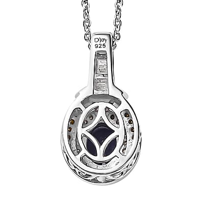 Tanzanite, Yellow and White Diamond 1.10 ctw Sun and Sea Waves Pendant Necklace in Rhodium Over Sterling Silver 20 Inches