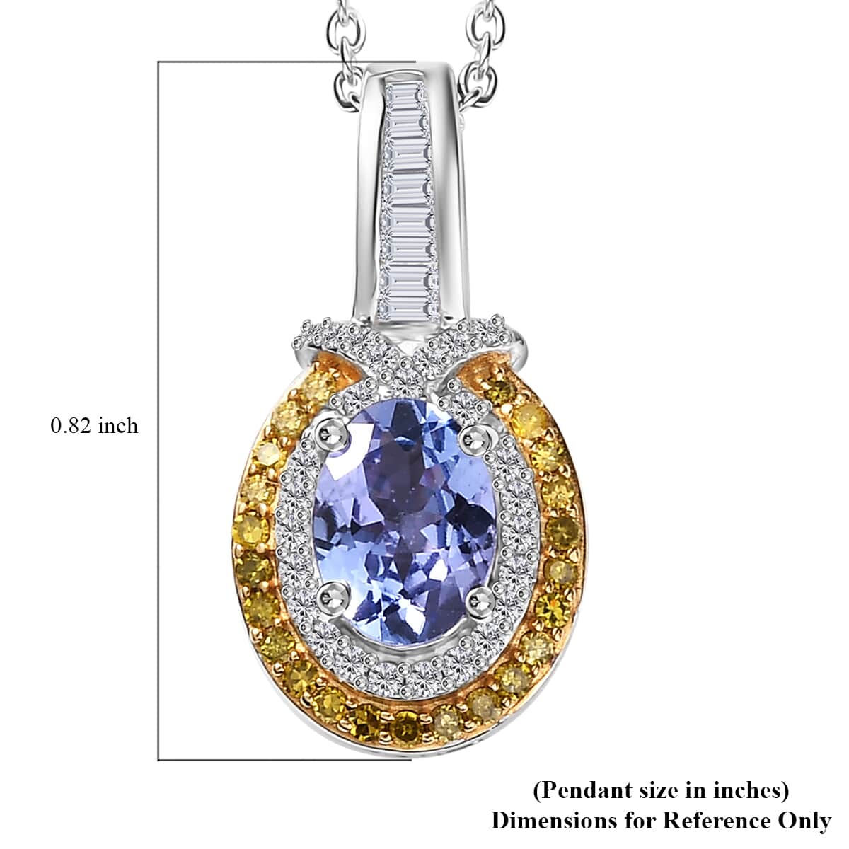 Tanzanite, Yellow and White Diamond 1.10 ctw Sun and Sea Waves Pendant Necklace in Rhodium Over Sterling Silver 20 Inches image number 5