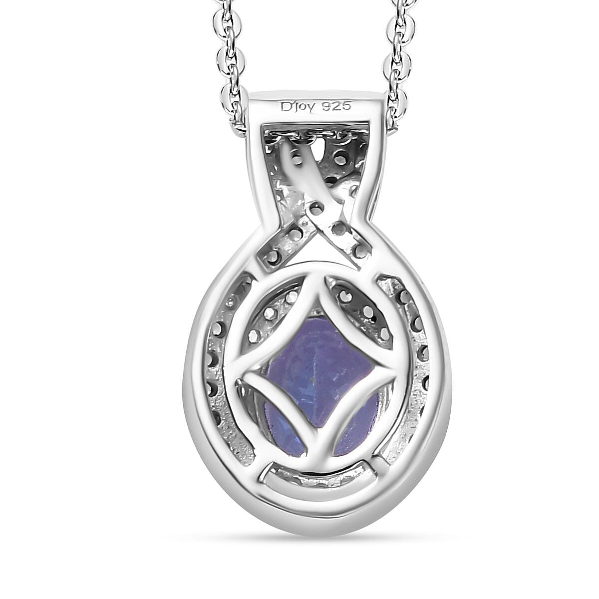 Tanzanite and Multi Gemstone 1.90 ctw Double Halo Pendant Necklace 20 Inches in Rhodium Over Sterling Silver
