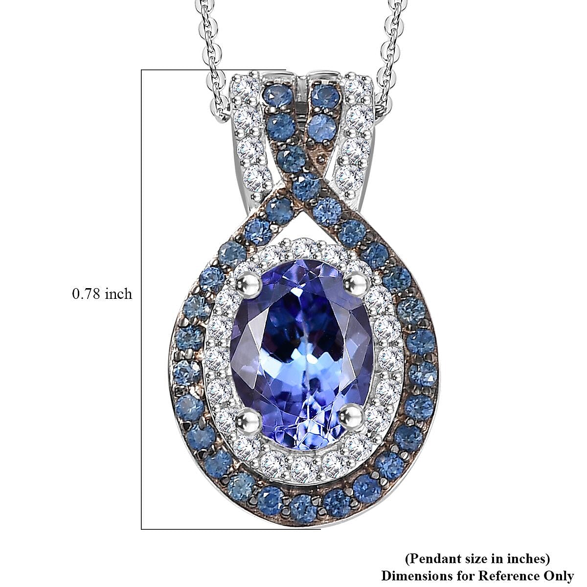 Tanzanite and Multi Gemstone 1.90 ctw Double Halo Pendant Necklace 20 Inches in Rhodium Over Sterling Silver