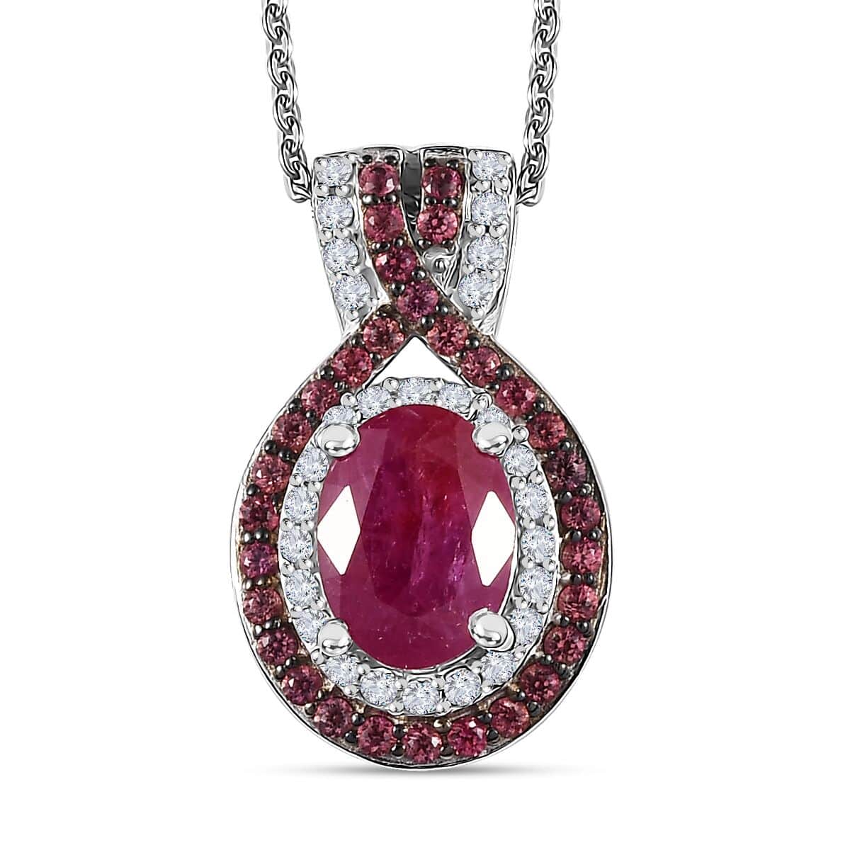 Mozambique Ruby and Multi Gemstone 2.35 ctw Pendant Necklace 20 Inches in Rhodium Over Sterling Silver image number 0