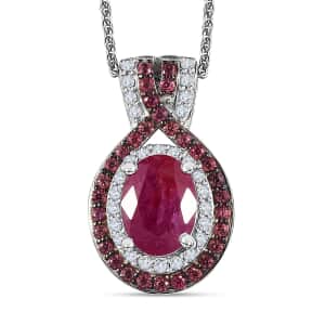 Mozambique Ruby and Multi Gemstone 2.35 ctw Pendant Necklace 20 Inches in Rhodium Over Sterling Silver