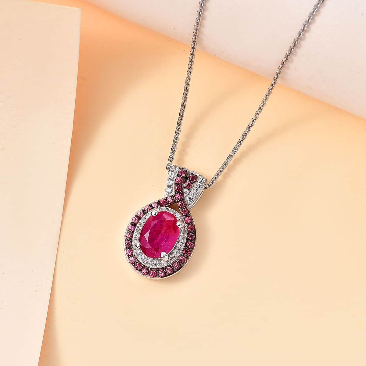 Mozambique Ruby and Multi Gemstone 2.35 ctw Pendant Necklace 20 Inches in Rhodium Over Sterling Silver image number 1