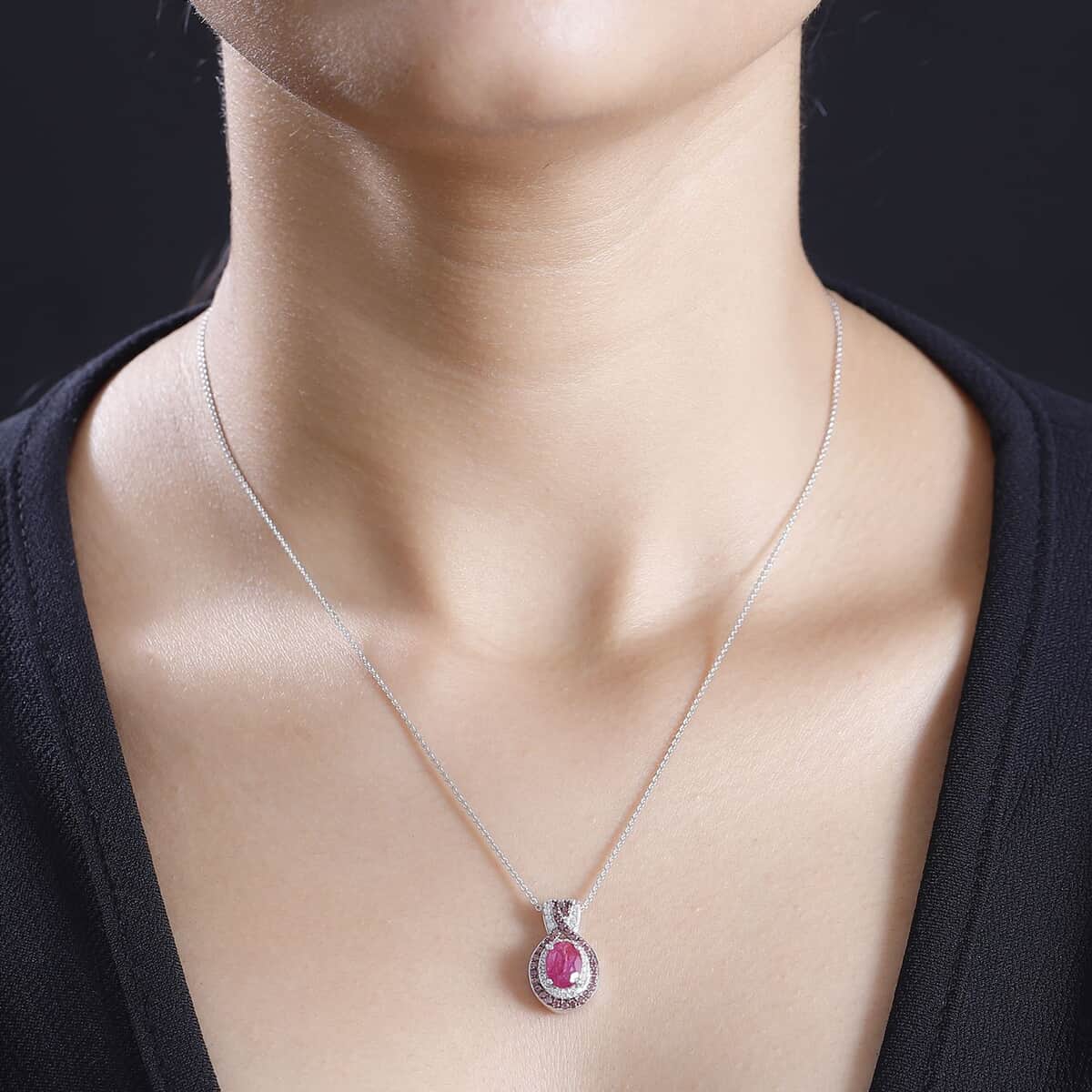 Mozambique Ruby and Multi Gemstone 2.35 ctw Pendant Necklace 20 Inches in Rhodium Over Sterling Silver image number 2