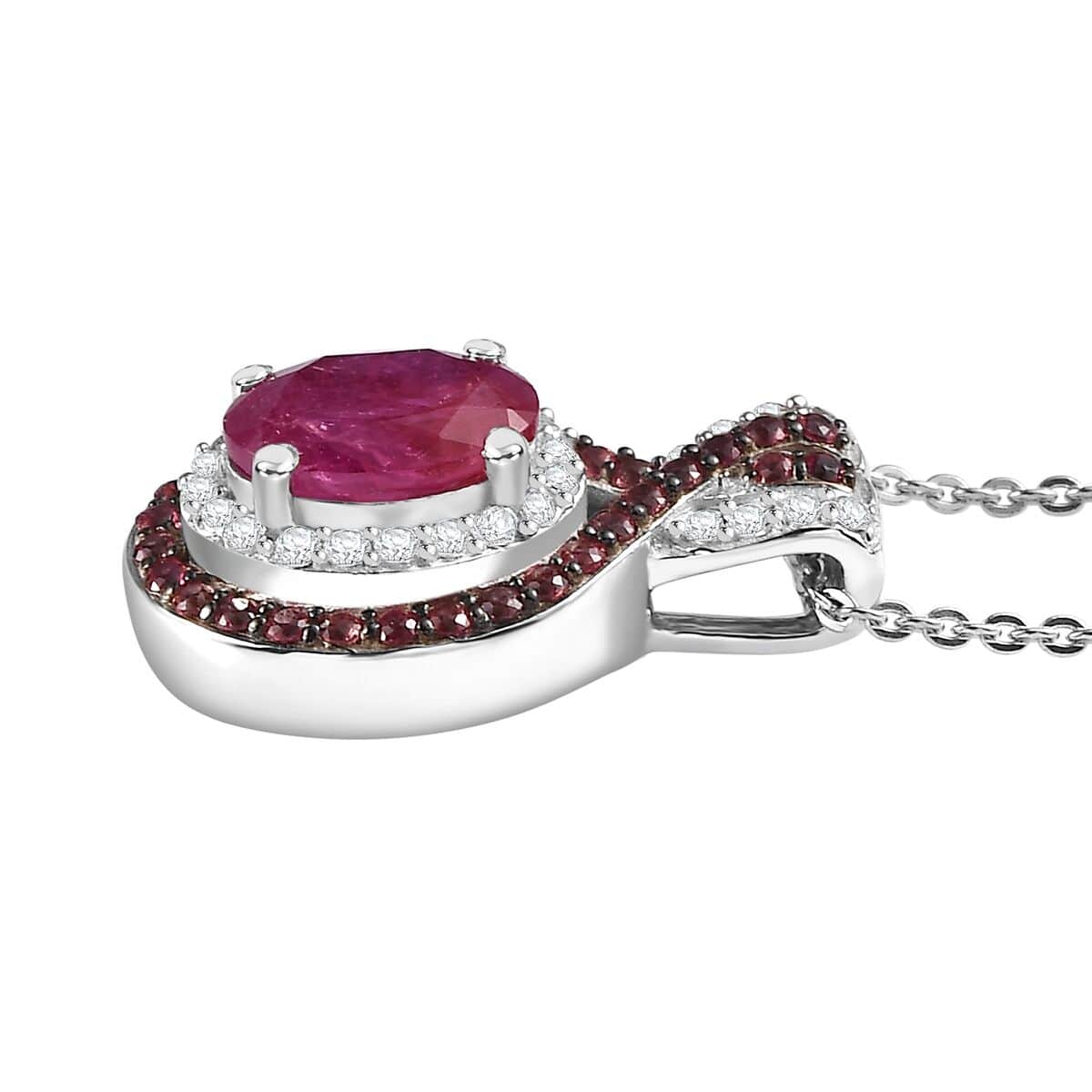 Mozambique Ruby and Multi Gemstone 2.35 ctw Pendant Necklace 20 Inches in Rhodium Over Sterling Silver image number 3