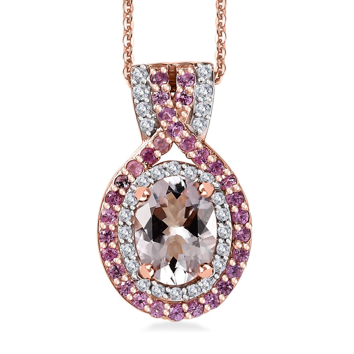 Marropino Morganite and Multi Gemstone 1.65 ctw Pendant Necklace 20 Inches in 18K Vermeil Rose Gold Over Sterling Silver image number 0