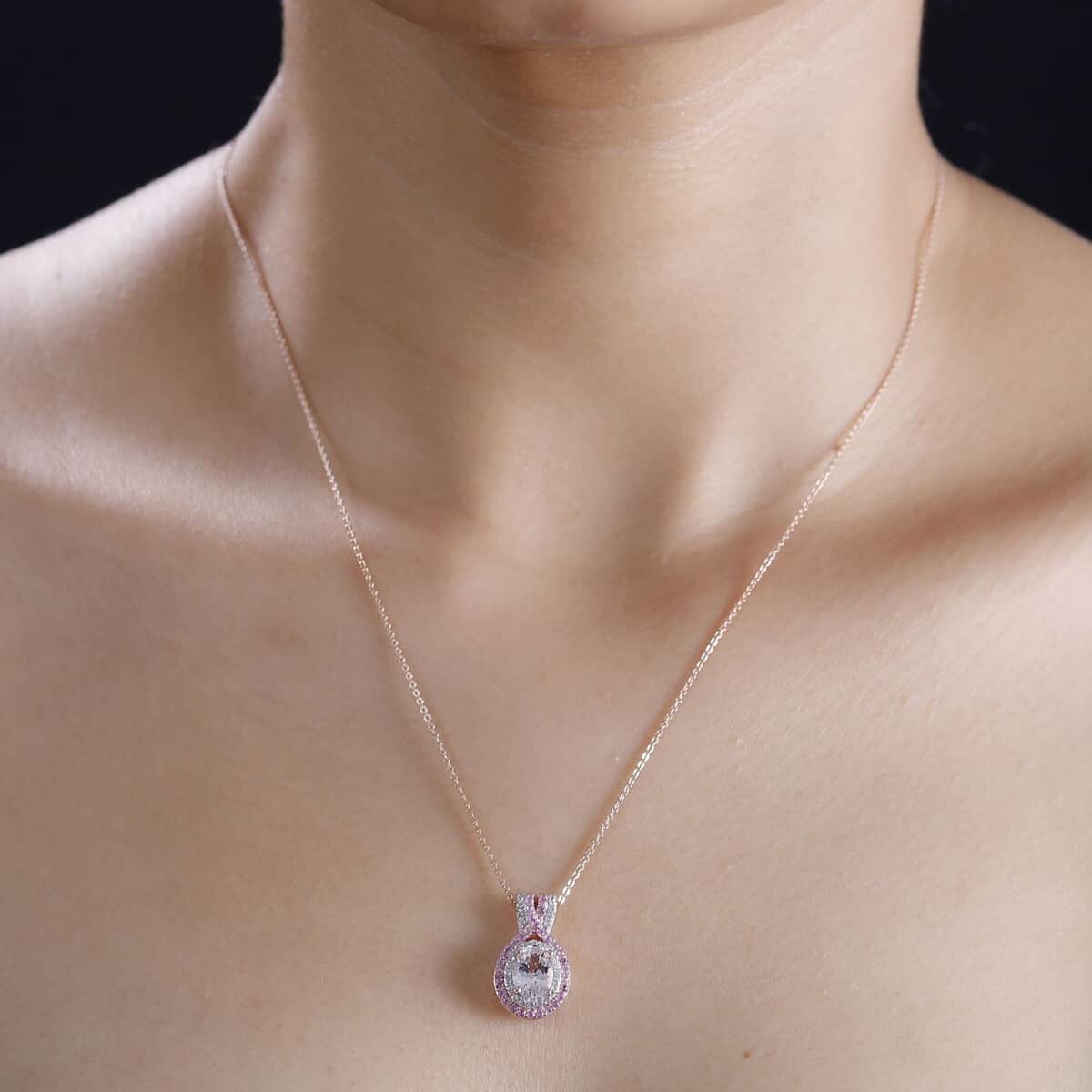 Marropino Morganite and Multi Gemstone 1.65 ctw Pendant Necklace 20 Inches in 18K Vermeil Rose Gold Over Sterling Silver image number 2